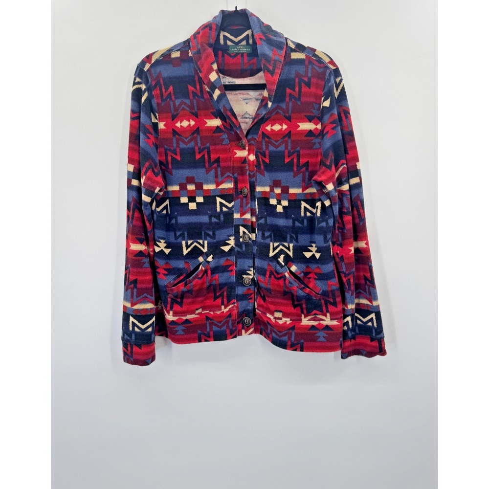 LRL Lauren Ralph Lauren Aztec Southwestern Tribal Shawl Collar Cardigan Large